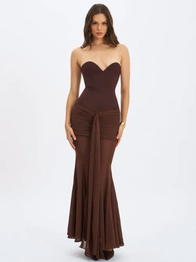 Miss Circle Giovana Sweetheart Draped Mesh Mermaid Maxi Dress In Burgundy