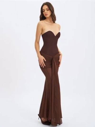 Miss Circle Giovana Sweetheart Draped Mesh Mermaid Maxi Dress In Burgundy