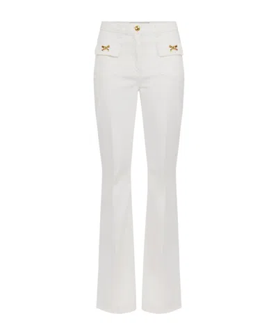 Elisabetta Franchi Cotton Trousers With Jewel Bows In White