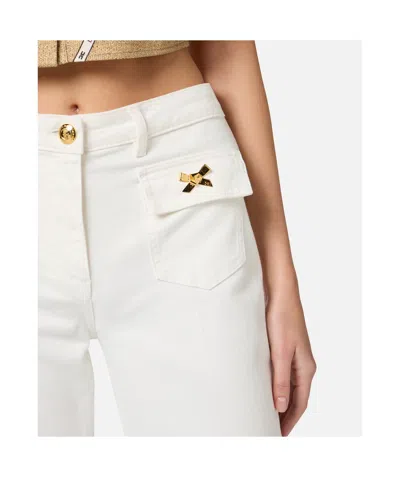 Elisabetta Franchi Cotton Trousers With Jewel Bows In White