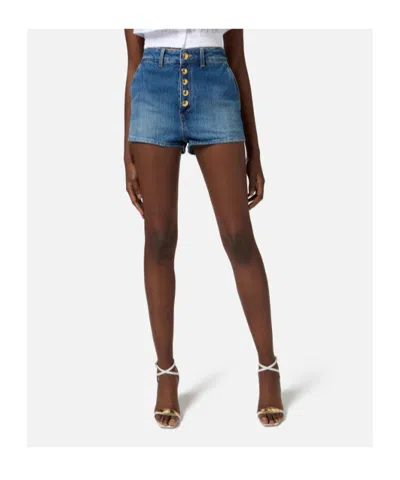 Elisabetta Franchi High Waist Denim Shorts With Button Detailing In Blue
