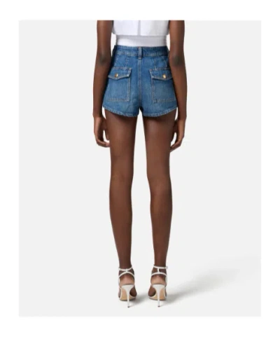 Elisabetta Franchi High Waist Denim Shorts With Button Detailing In Blue