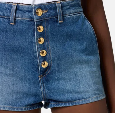 Elisabetta Franchi High Waist Denim Shorts With Button Detailing In Blue