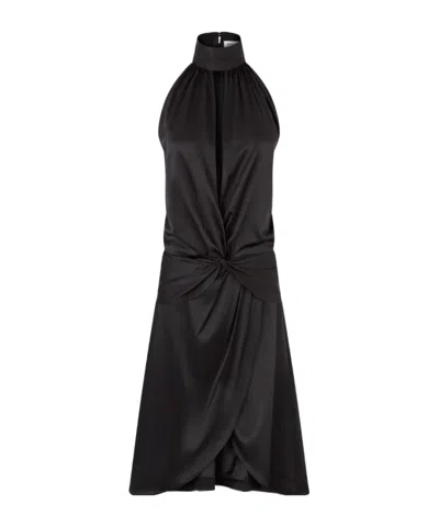 Nina Ricci Knee Length Halterneck Dress With Ruched Detailing In Black