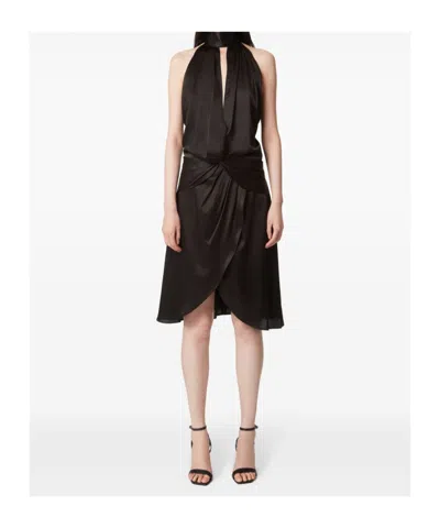 Nina Ricci Knee Length Halterneck Dress With Ruched Detailing In Black