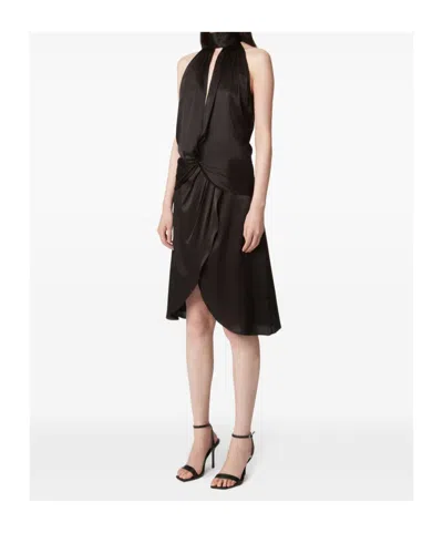 Nina Ricci Knee Length Halterneck Dress With Ruched Detailing In Black