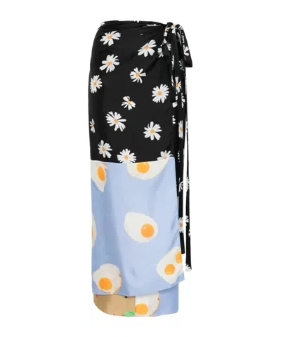 Moschino 'silk Skirt Patchwork' Wrap Design Floral Egg In Multi