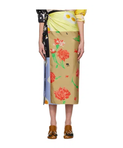 Moschino 'silk Skirt Patchwork' Wrap Design Floral Egg In Multi