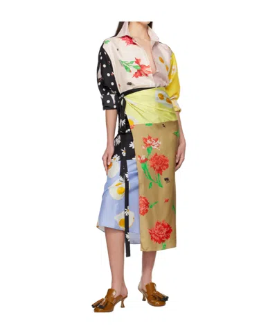 Moschino 'silk Skirt Patchwork' Wrap Design Floral Egg In Multi