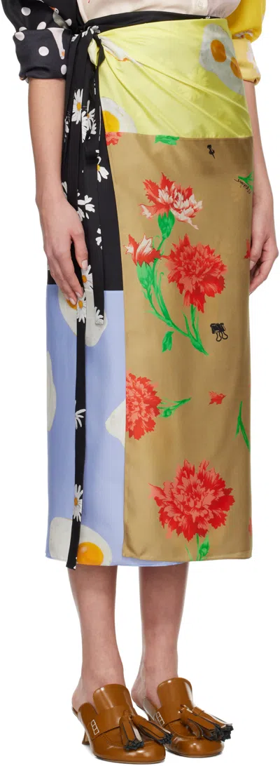 Moschino 'silk Skirt Patchwork' Wrap Design Floral Egg In Multi