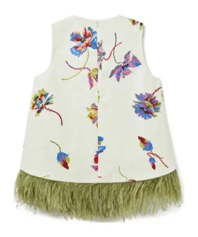 La Doublej La Scala Feather-trimmed Cotton Top In White