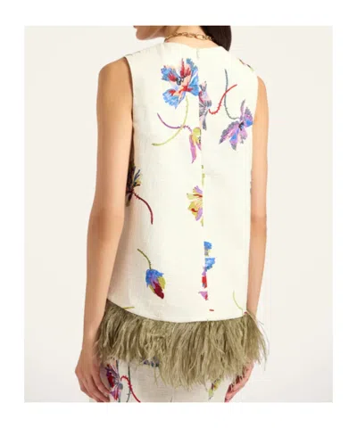 La Doublej La Scala Feather-trimmed Cotton Top In White