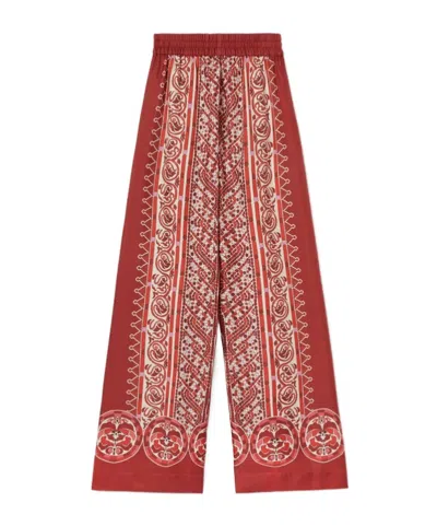 La Doublej La Double J Silk Twill Palazzo Pants With Cobra Pattern In Red