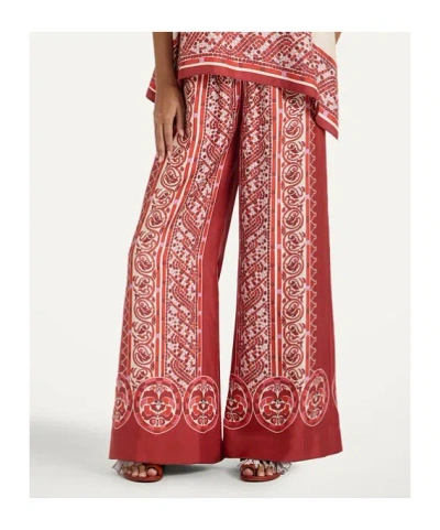 La Doublej La Double J Silk Twill Palazzo Pants With Cobra Pattern In Red