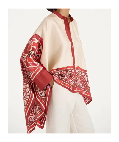 La Doublej Silk Twill Shirt With Hand-applied Cobra Motif In Brown