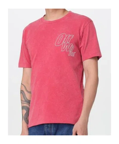 Off-white Ribbed Neck Cotton T-shirt With Arrow Design In Pink
