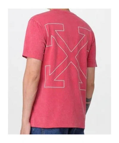 Off-white Ribbed Neck Cotton T-shirt With Arrow Design In Pink