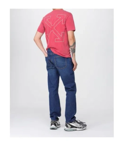 Off-white Ribbed Neck Cotton T-shirt With Arrow Design In Pink