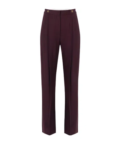 Elisabetta Franchi Trousers With Front Pleats And Belt Loops In Burgundy