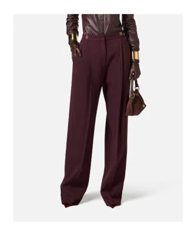 Elisabetta Franchi Trousers With Front Pleats And Belt Loops In Burgundy