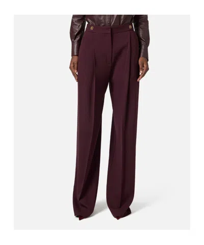 Elisabetta Franchi Trousers With Front Pleats And Belt Loops In Burgundy