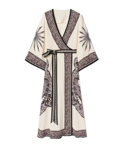 La Doublej Printed Crepe Midi Wrap Dress In Gray