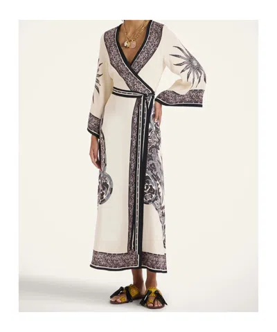 La Doublej Printed Crepe Midi Wrap Dress In Gray