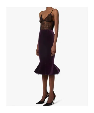 Nina Ricci Knee Length Velvet Skirt With Ruffled Hem In Purple
