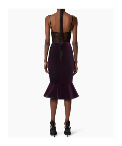 Nina Ricci Knee Length Velvet Skirt With Ruffled Hem In Purple