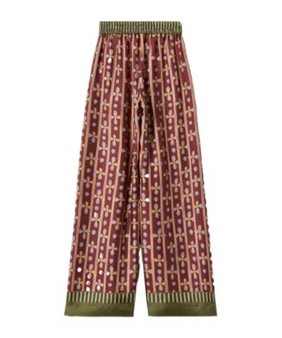 La Doublej Printed Silk-twill Wide-leg Pants In Beige