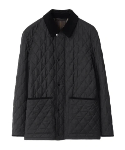 Burberry Diamond Quilted Jacket With Corduroy Collar In Black
