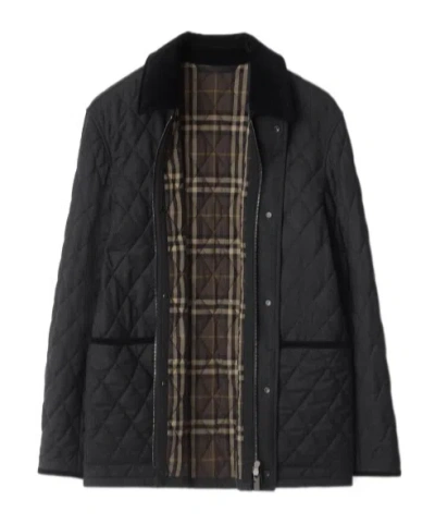 Burberry Diamond Quilted Jacket With Corduroy Collar In Black