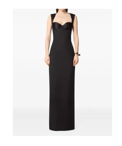 Nina Ricci Satin-panelled Open-back Maxi Dress In Black