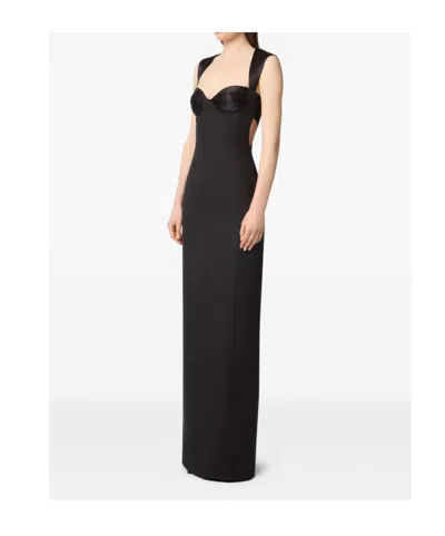 Nina Ricci Satin-panelled Open-back Maxi Dress In Black