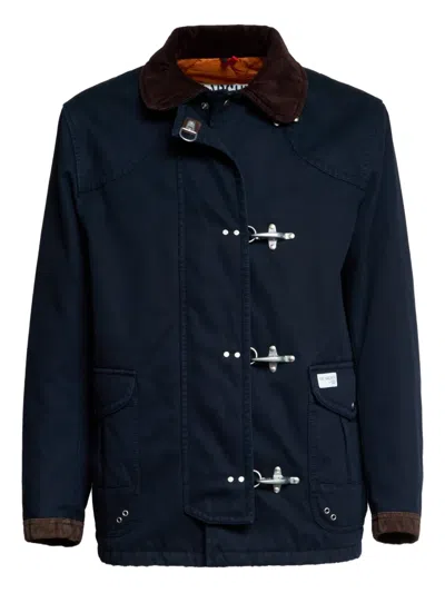 Fay Wool Blend Jacket With Front Pockets And Contrast Collar In Blue