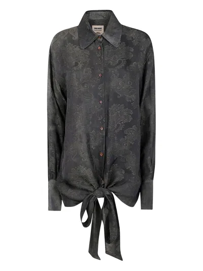 Uma Wang Long Sleeve Tie Front Patterned Top In Gray