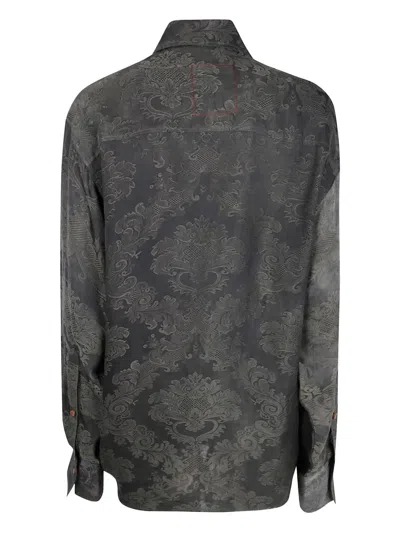 Uma Wang Long Sleeve Tie Front Patterned Top In Gray