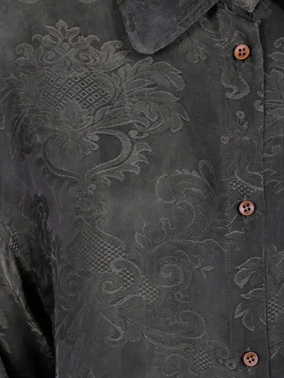 Uma Wang Long Sleeve Tie Front Patterned Top In Gray