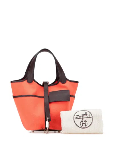 Pre-owned Hermes 2023 Toile Goeland And Swift Cargo Picotin Lock 18 Handbag In Pink