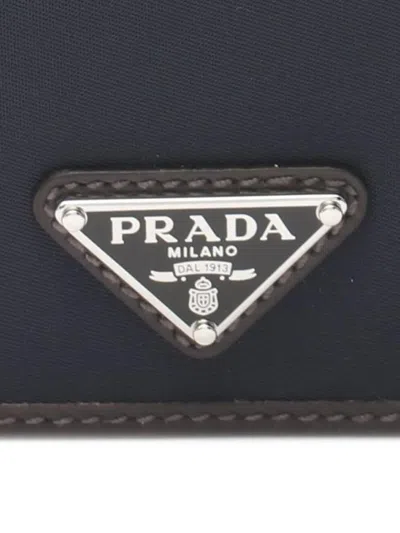 Pre-owned Prada 2013-2025 Tessuto And Camoscio Bifold Wallet Small Wallets In Blue