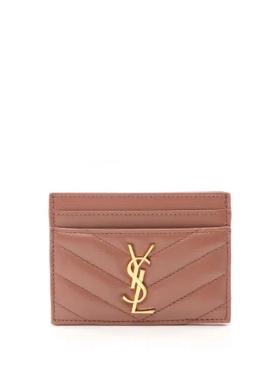 Pre-owned Saint Laurent 2013-2025 Lambskin Cassandre Case Card Holder In Pink