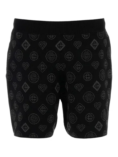 Casablanca Men Embroidered Stretch Jacquard Bermuda Shorts In Black