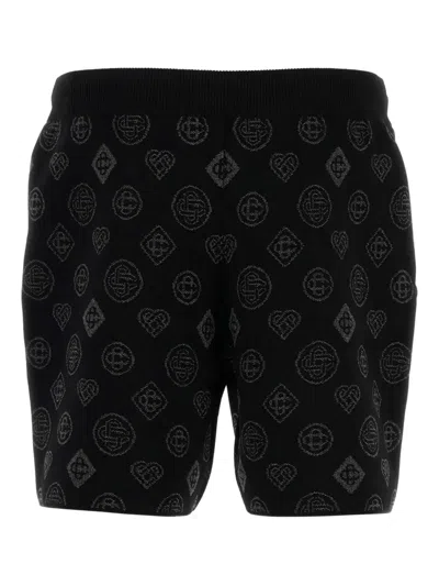 Casablanca Men Embroidered Stretch Jacquard Bermuda Shorts In Black
