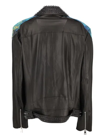 Pre-owned Vintage Patterned Studded Biker Jacket In Black