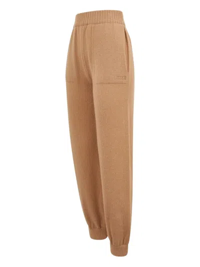 Msgm Ribbed Wool Track Pants In Neutral