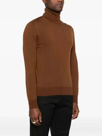 Alpha Studio Classic Merino Wool Turtleneck Sweater In Brown