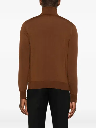 Alpha Studio Classic Merino Wool Turtleneck Sweater In Brown
