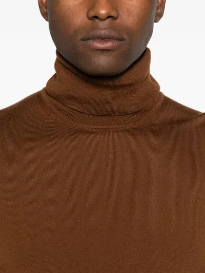Alpha Studio Classic Merino Wool Turtleneck Sweater In Brown