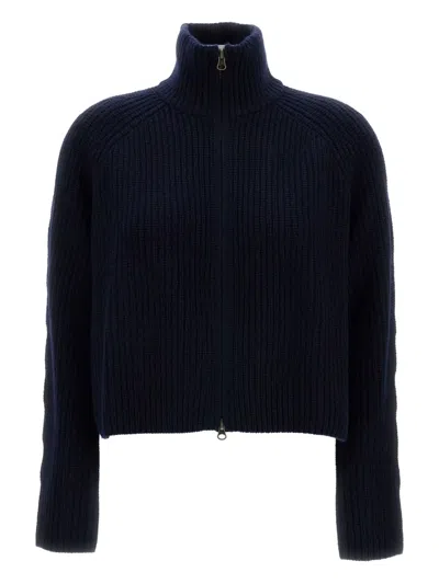 Lisa Yang High-neck Ribbed Knit Cardigan With Metal Zipper In Blue