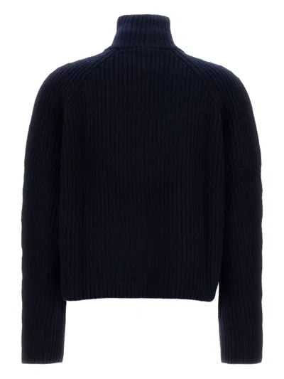 Lisa Yang High-neck Ribbed Knit Cardigan With Metal Zipper In Blue